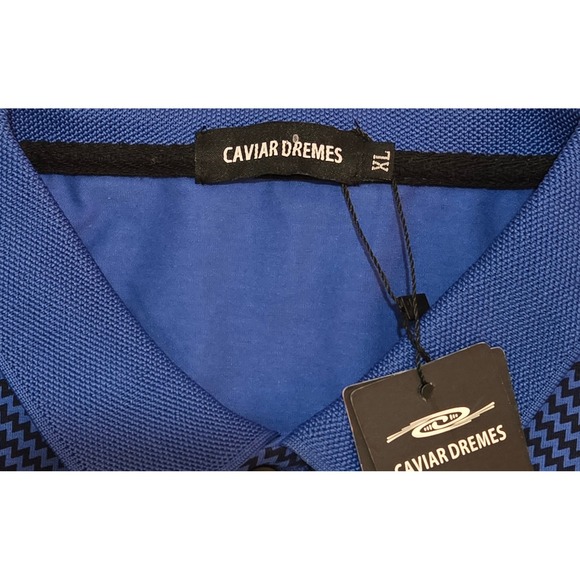 CAVIAR DREMES Mens XL Blue Geometric‎ Stripe Golf Polo Shirt - Picture 4 of 5